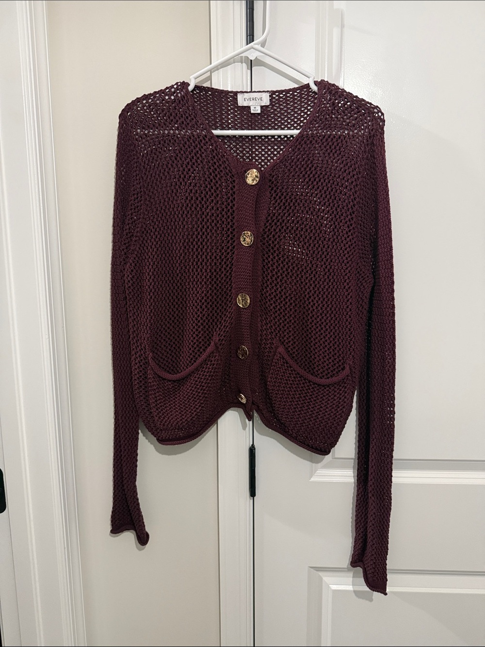 Evereve Burgundy Open-Knit Button Front Cardigan